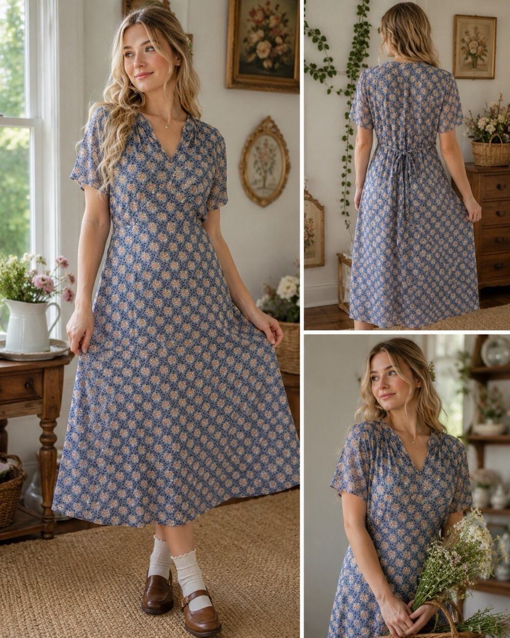 April Cornell XL Floral Blue Cottage Core Summer Sun Dress Pockets - Picture 1 of 14